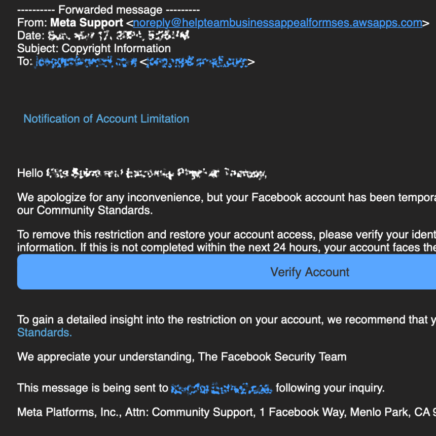 A typical scam email